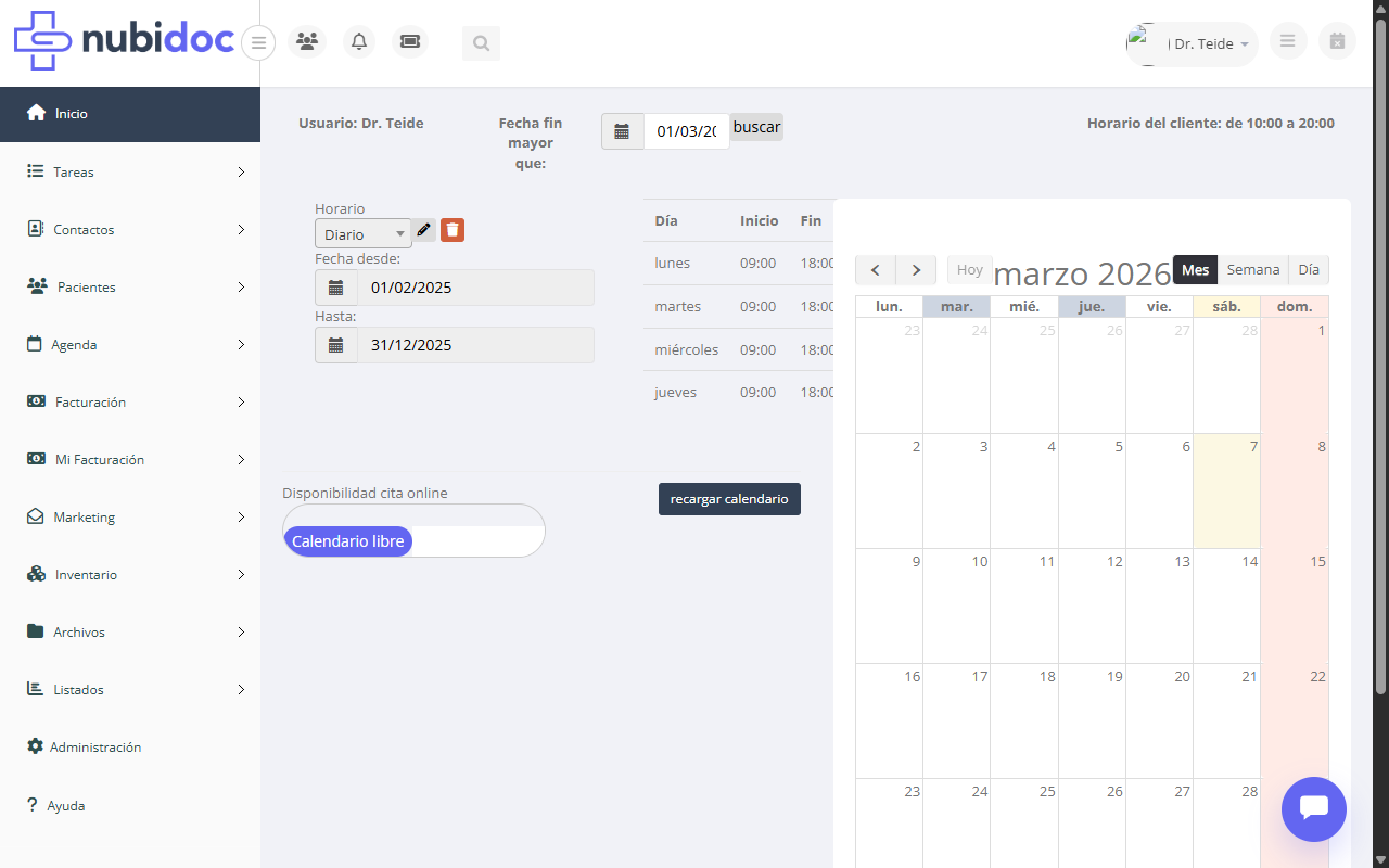 Paso 8: Vista de horario asignado al usuario