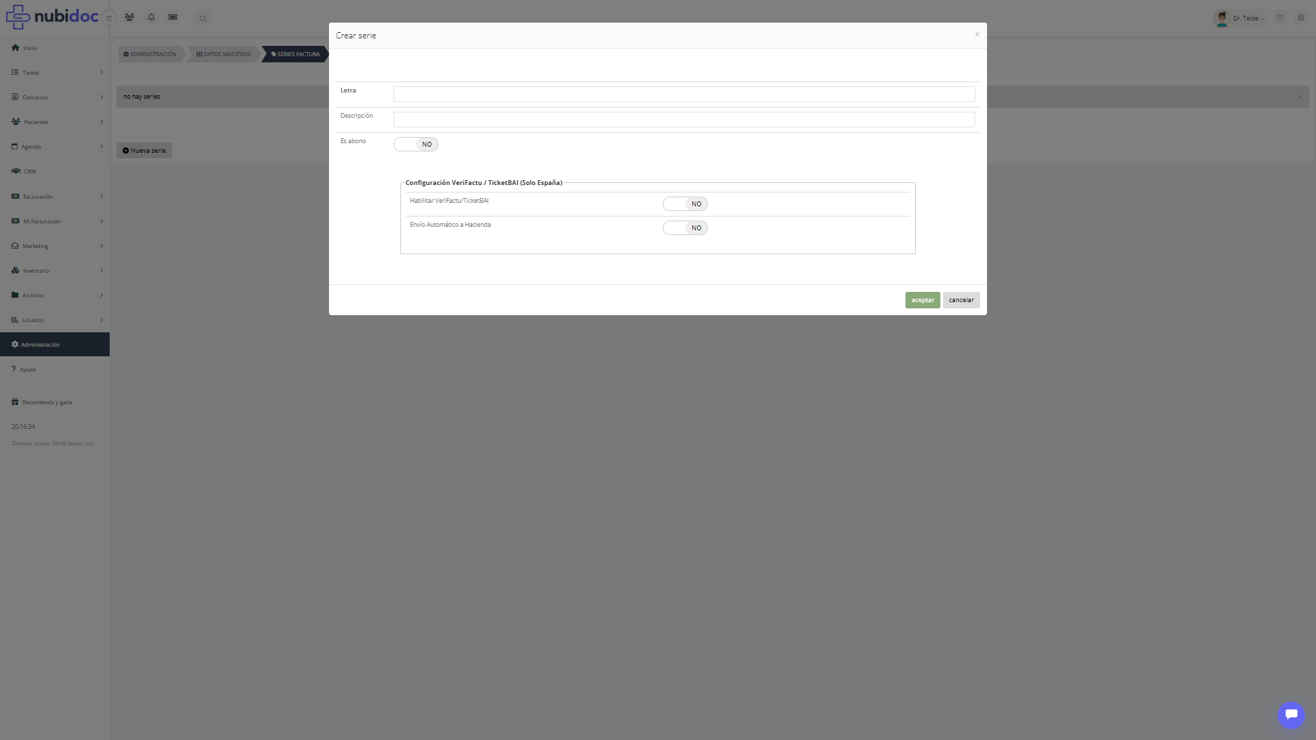 Paso 6: Formulario de serie con configuracion VeriFactu / TicketBAI